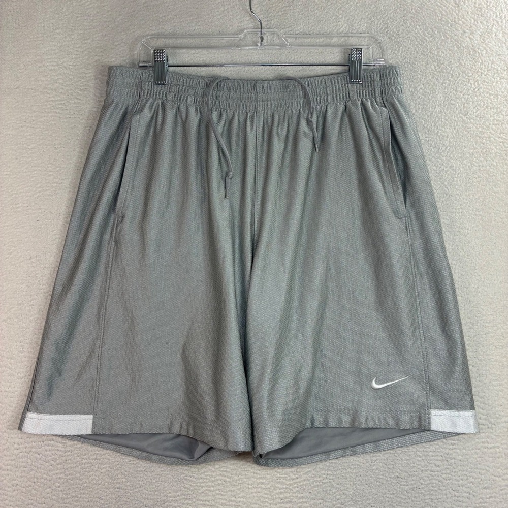 Y2K Nike Baggy Basketball Shorts Men L Gray Silky Loose Drawstring Athletic